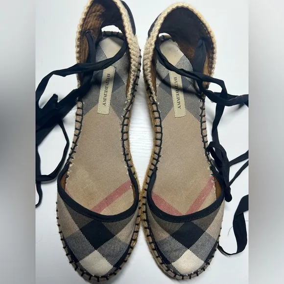 Burberry Black and Tan Espadrille Sandals