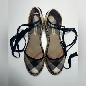 Burberry Black and Tan Espadrille Sandals