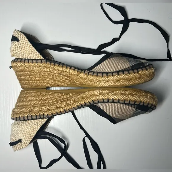 Burberry Black and Tan Espadrille Sandals