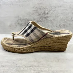 Burberry Nova Check Canvas Espadrille Thong Wedge Sandals - Women's EU 38 / US 8