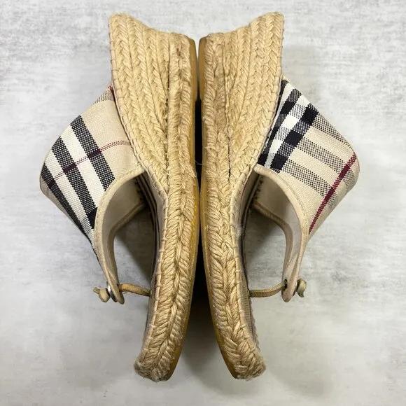 Burberry Nova Check Canvas Espadrille Thong Wedge Sandals - Women's EU 38 / US 8