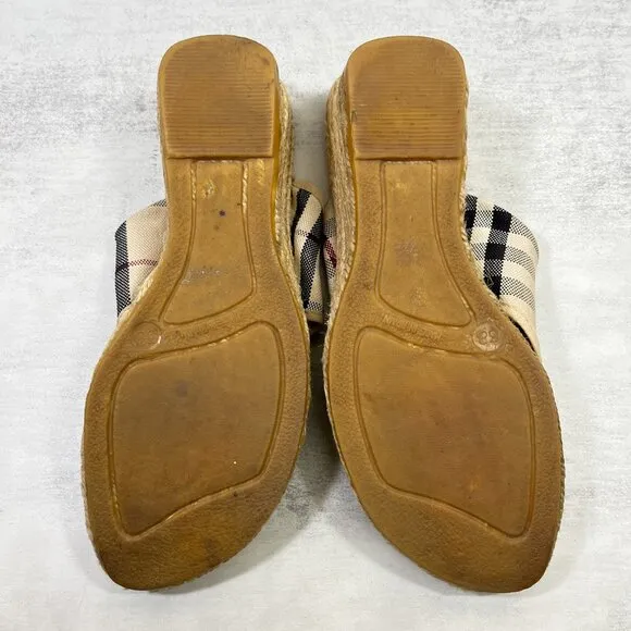 Burberry Nova Check Canvas Espadrille Thong Wedge Sandals - Women's EU 38 / US 8