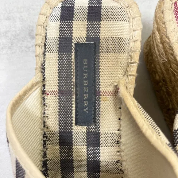 Burberry Nova Check Canvas Espadrille Thong Wedge Sandals - Women's EU 38 / US 8