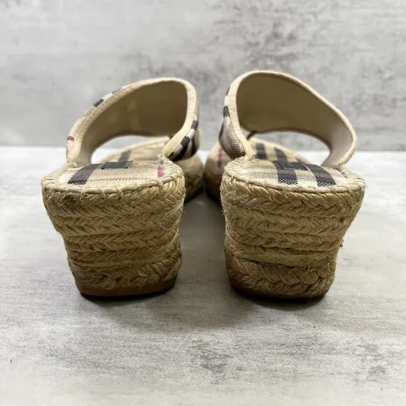 Burberry Nova Check Canvas Espadrille Thong Wedge Sandals - Women's EU 38 / US 8