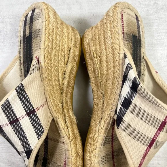 Burberry Nova Check Canvas Espadrille Thong Wedge Sandals - Women's EU 38 / US 8