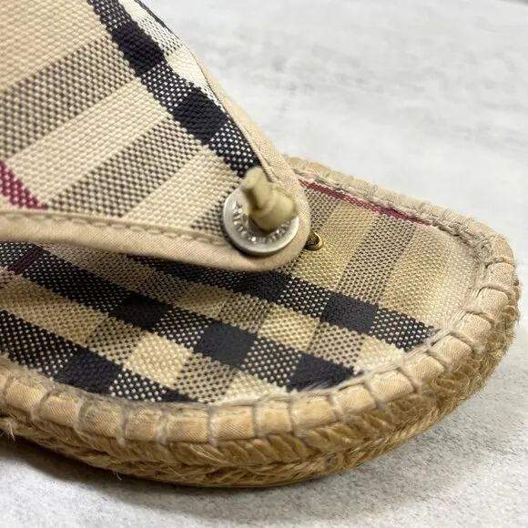 Burberry Nova Check Canvas Espadrille Thong Wedge Sandals - Women's EU 38 / US 8
