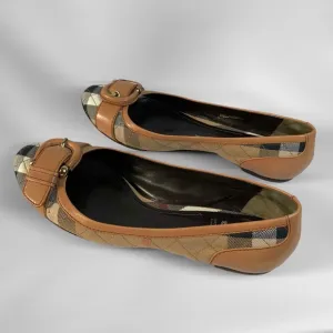Burberry Quilted Novacheck Canvas with Leather Buckle Flat Shoes Size 39