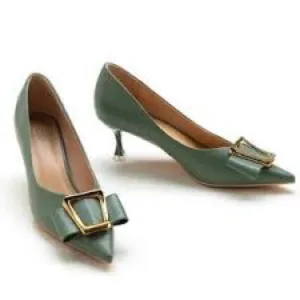 C. PARAVANO Olivia Green Metal Tie Pointed Toe Kitten Heel Pumps Shoes 42 / 11.5