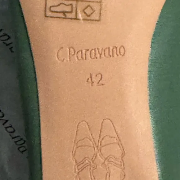 C. PARAVANO Olivia Green Metal Tie Pointed Toe Kitten Heel Pumps Shoes 42 / 11.5