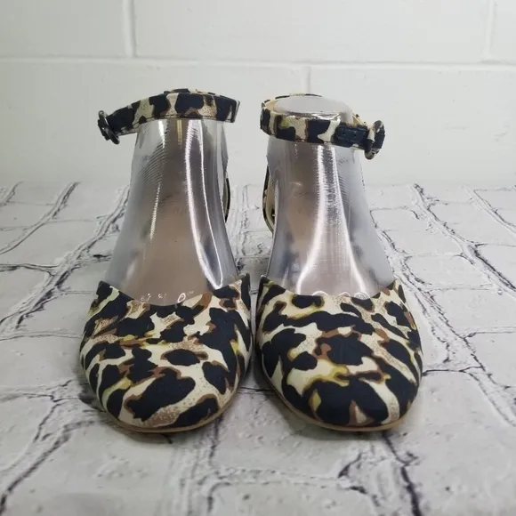 Cabi Kiki Leopard nimal print ankle strap block heels