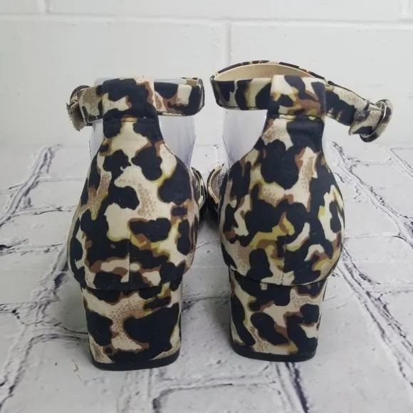Cabi Kiki Leopard nimal print ankle strap block heels