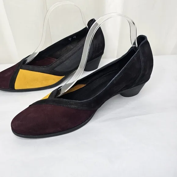 Cache Suede Color Block Heels Size 41 Black, Burgundy, and Yellow