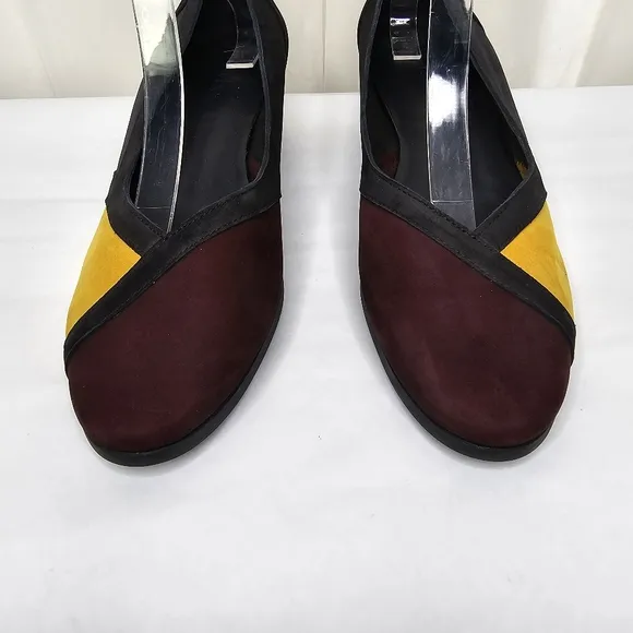 Cache Suede Color Block Heels Size 41 Black, Burgundy, and Yellow