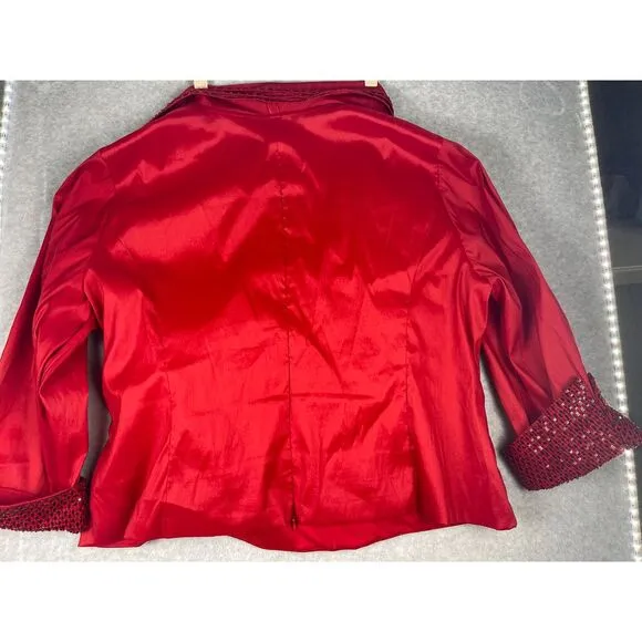 Cache Women's Holiday event dress jacket blazer, plus sz 22W, bright red, sequin