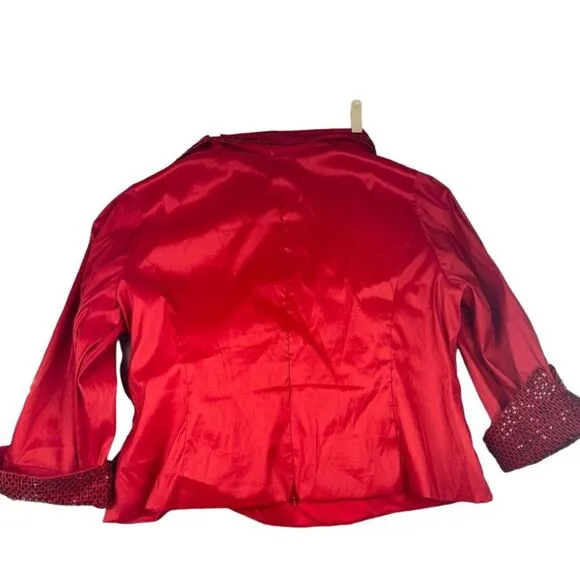 Cache Women's Holiday event dress jacket blazer, plus sz 22W, bright red, sequin