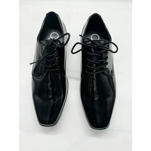 Calvin Klein Brodie Square Toe Black Patent Oxfords Dress Shoes Mens Size 8.5