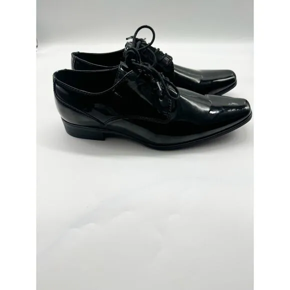 Calvin Klein Brodie Square Toe Black Patent Oxfords Dress Shoes Mens Size 8.5