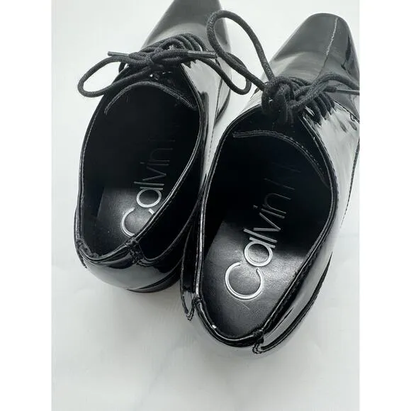 Calvin Klein Brodie Square Toe Black Patent Oxfords Dress Shoes Mens Size 8.5