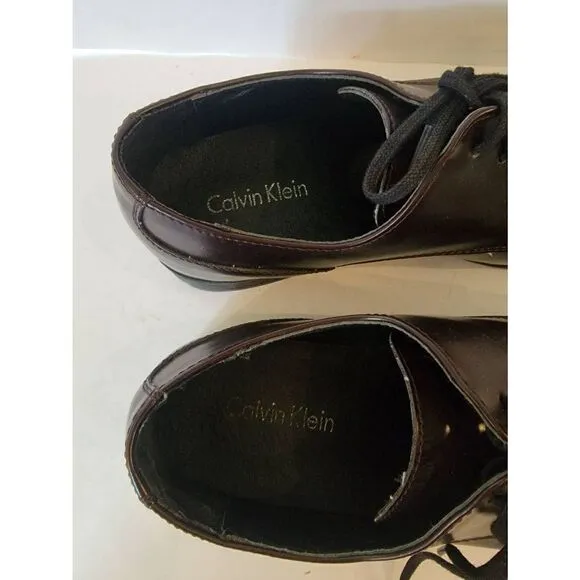 Calvin Klein Men's Brown Leather Lace Up Oxford Dress Shoes Size 8.5