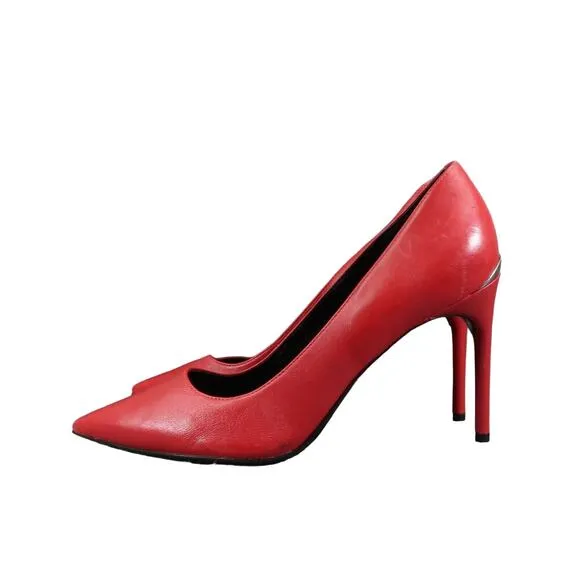 Calvin Klein Shoes Womens 9.5 Pumps Stiletto Heels Red Leather Pointed Toe Sexy