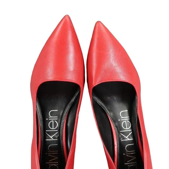 Calvin Klein Shoes Womens 9.5 Pumps Stiletto Heels Red Leather Pointed Toe Sexy