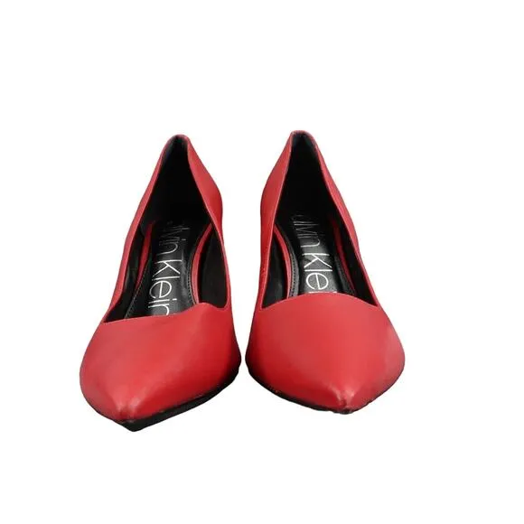 Calvin Klein Shoes Womens 9.5 Pumps Stiletto Heels Red Leather Pointed Toe Sexy