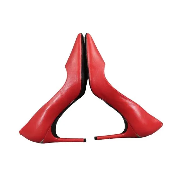Calvin Klein Shoes Womens 9.5 Pumps Stiletto Heels Red Leather Pointed Toe Sexy