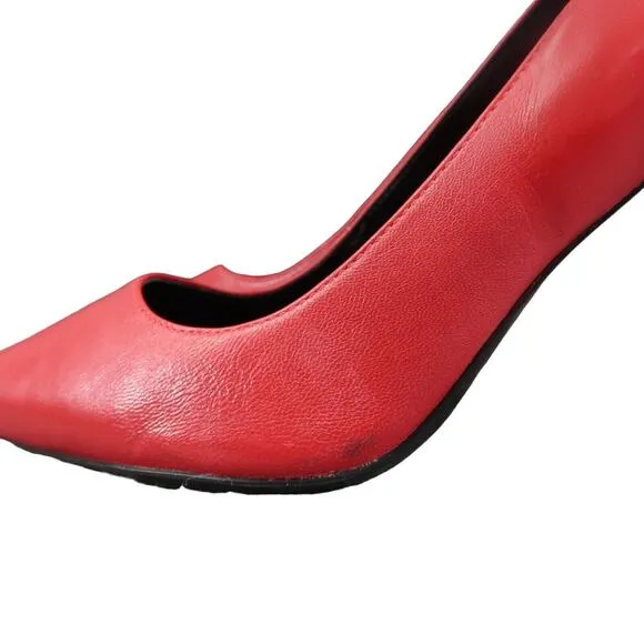 Calvin Klein Shoes Womens 9.5 Pumps Stiletto Heels Red Leather Pointed Toe Sexy