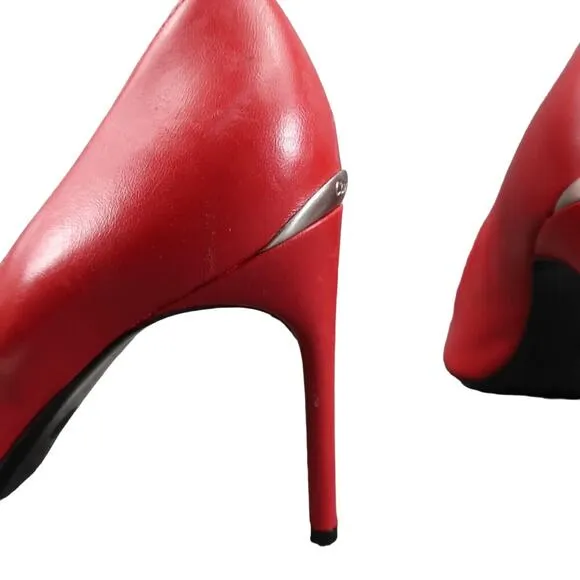 Calvin Klein Shoes Womens 9.5 Pumps Stiletto Heels Red Leather Pointed Toe Sexy