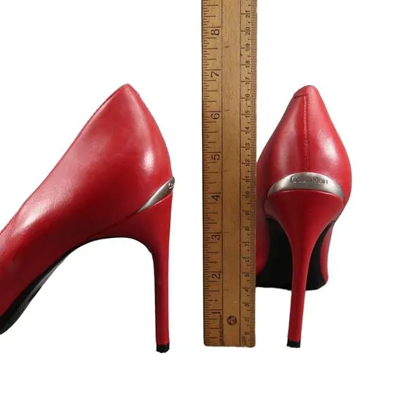 Calvin Klein Shoes Womens 9.5 Pumps Stiletto Heels Red Leather Pointed Toe Sexy