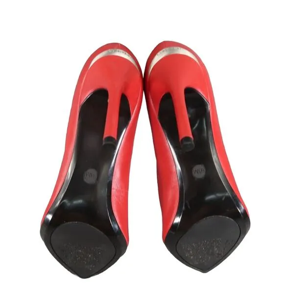 Calvin Klein Shoes Womens 9.5 Pumps Stiletto Heels Red Leather Pointed Toe Sexy