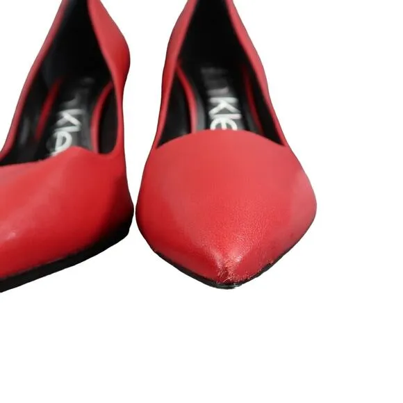 Calvin Klein Shoes Womens 9.5 Pumps Stiletto Heels Red Leather Pointed Toe Sexy