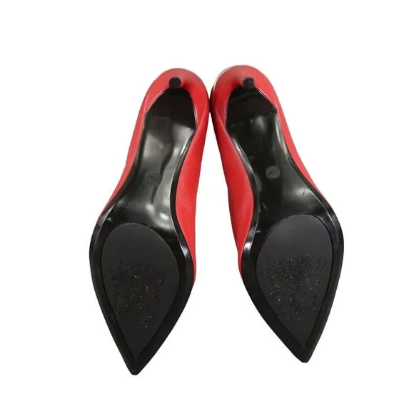 Calvin Klein Shoes Womens 9.5 Pumps Stiletto Heels Red Leather Pointed Toe Sexy