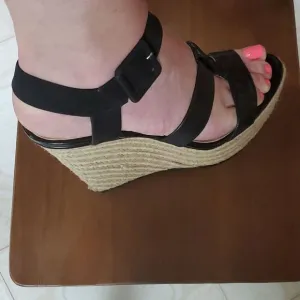 Calvin Klein 9M Ellison espadrille sandals black leather patent &amp; nubuck g…