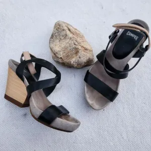 Camper Allegra black and tan block heel shoes