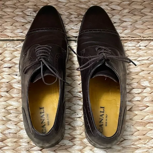 Canali Shoes Mens Size 43 1/2 Captoe Oxblood Dress Made in‎ Italy