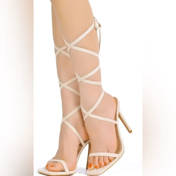 Cape Robbin Diara Sexy Clear Stiletto High Heel Strappy Lace Up Shoes Square Toe