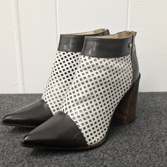 Capezzani Brown White Leather Heel Boots Womens Size 38
