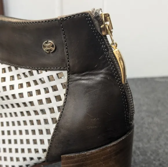 Capezzani Brown White Leather Heel Boots Womens Size 38