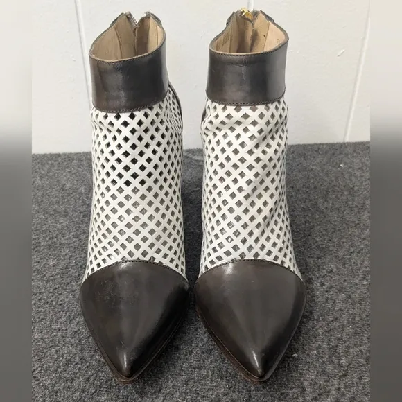 Capezzani Brown White Leather Heel Boots Womens Size 38
