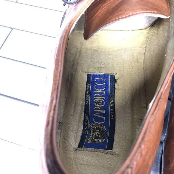 Caporicci Italy Vintage Almond Genuine Ostrich Woven Dress Shoes Men 13M US/46EU