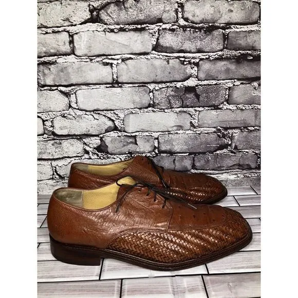 Caporicci Italy Vintage Almond Genuine Ostrich Woven Dress Shoes Men 13M US/46EU