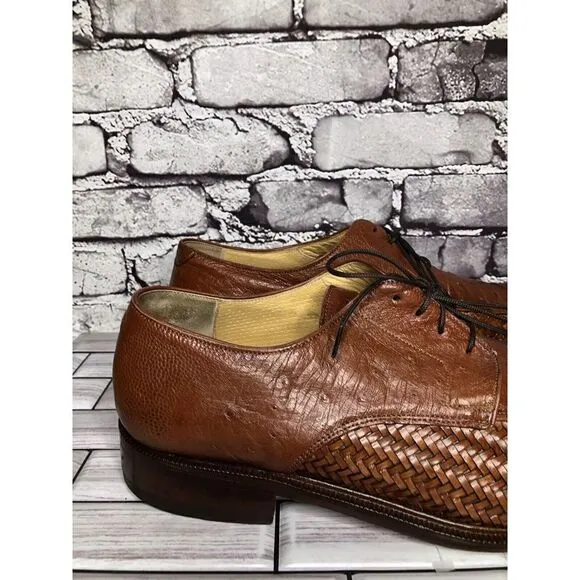 Caporicci Italy Vintage Almond Genuine Ostrich Woven Dress Shoes Men 13M US/46EU