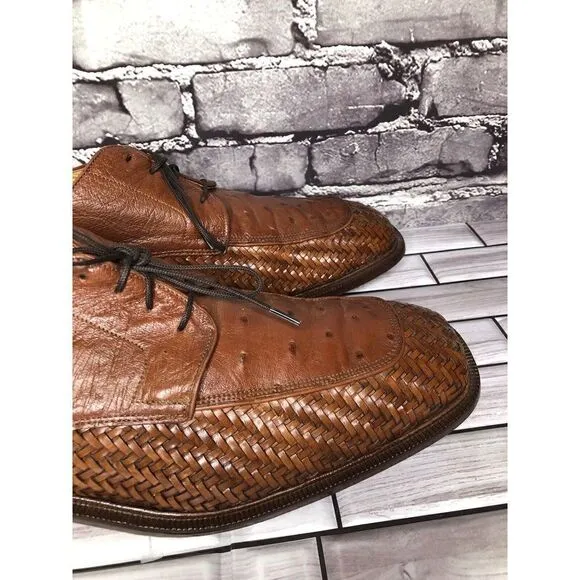 Caporicci Italy Vintage Almond Genuine Ostrich Woven Dress Shoes Men 13M US/46EU