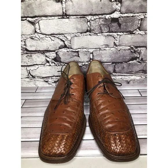 Caporicci Italy Vintage Almond Genuine Ostrich Woven Dress Shoes Men 13M US/46EU