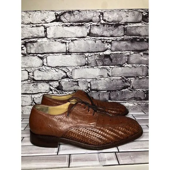 Caporicci Italy Vintage Almond Genuine Ostrich Woven Dress Shoes Men 13M US/46EU