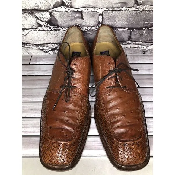 Caporicci Italy Vintage Almond Genuine Ostrich Woven Dress Shoes Men 13M US/46EU
