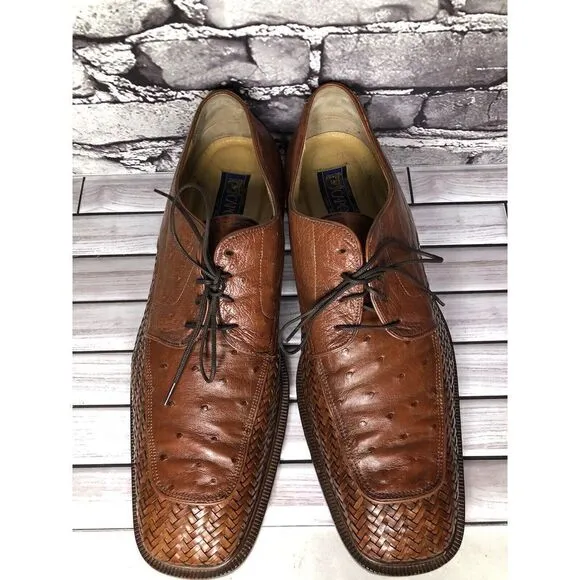 Caporicci Italy Vintage Almond Genuine Ostrich Woven Dress Shoes Men 13M US/46EU