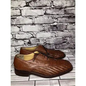 Caporicci Italy Vintage Almond Genuine Ostrich Woven Dress Shoes Men 13M US/46EU