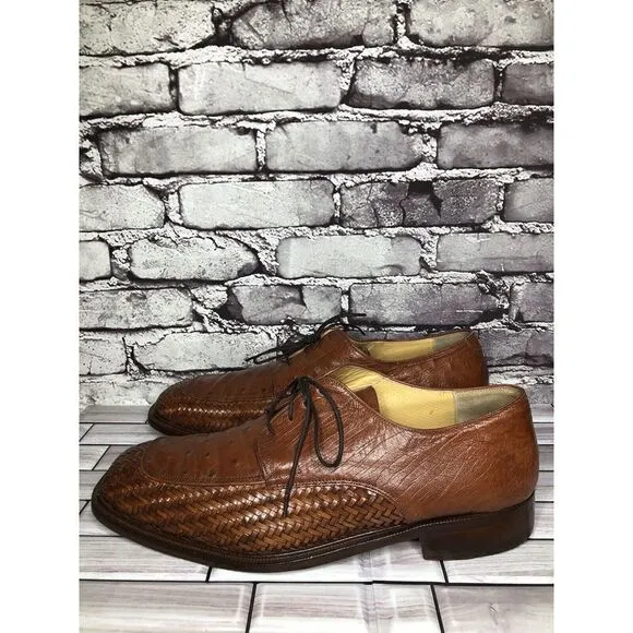 Caporicci Italy Vintage Almond Genuine Ostrich Woven Dress Shoes Men 13M US/46EU